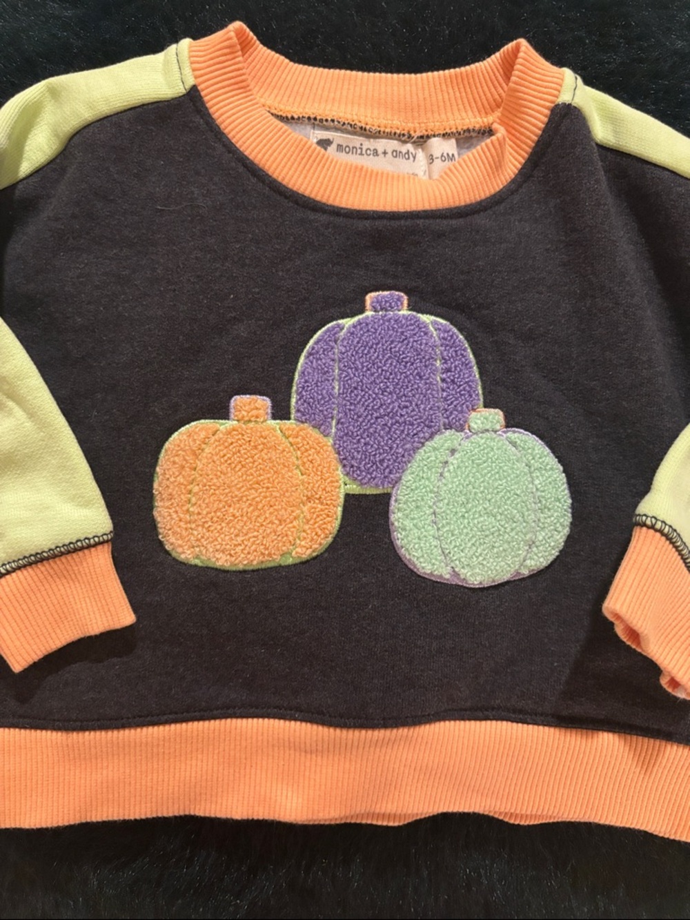 Monica + Andy Organic Cotton Black Sweatshirt with Pastel Pumpkins